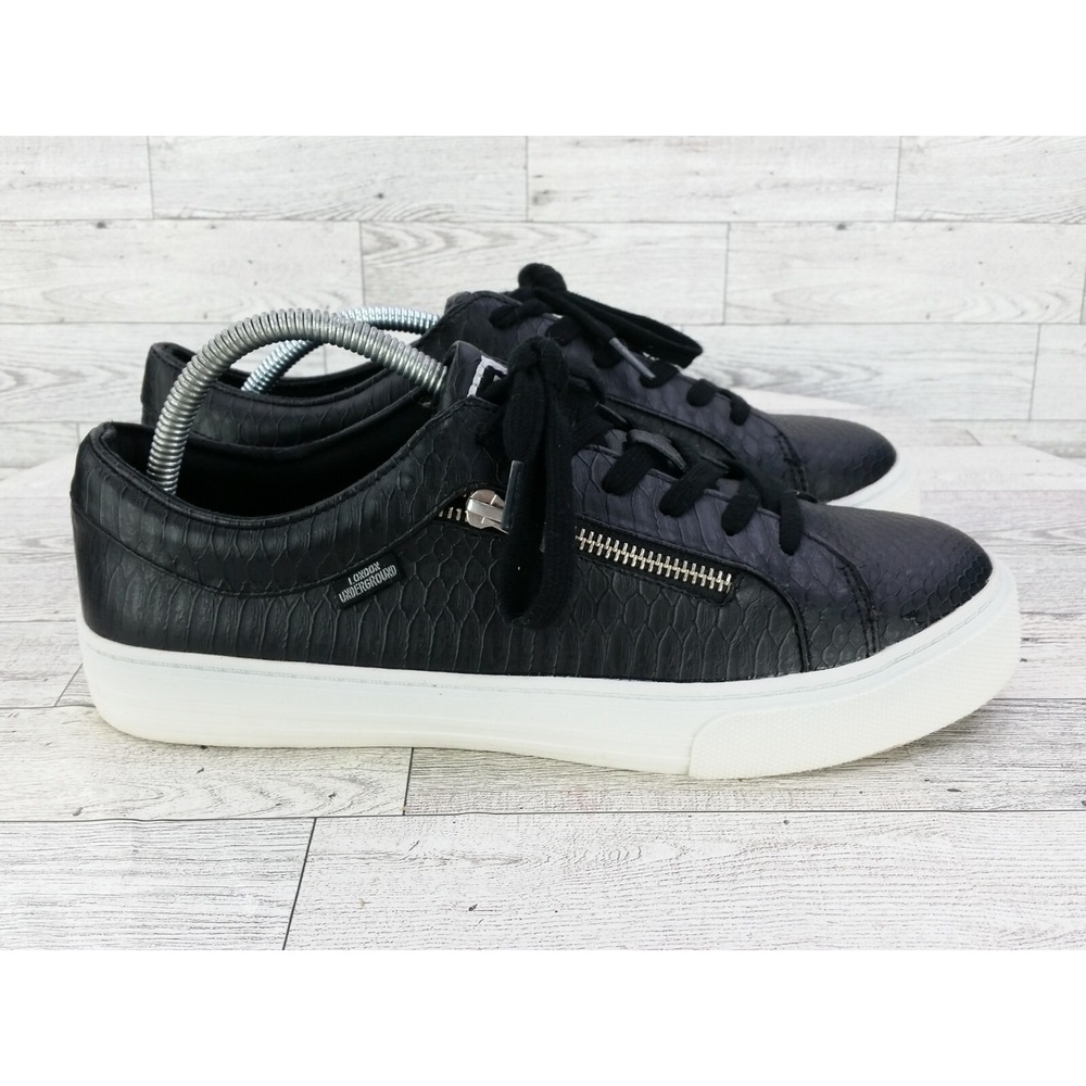 London Underground Black Snake Skin Embossed Faux Leather Sneakers Shoes Sz 10 M